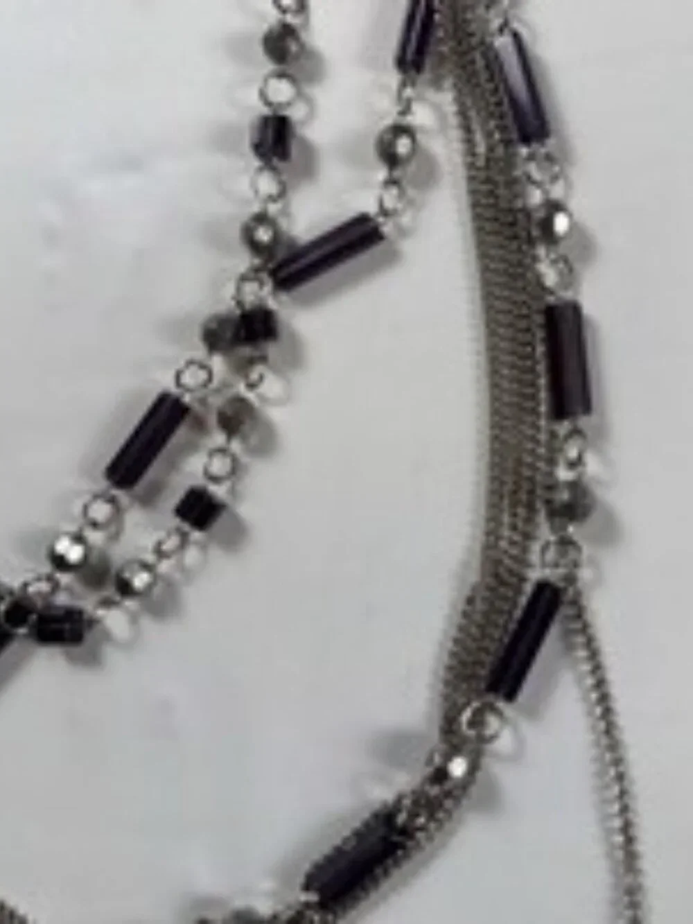 Vintage Y2K Multi Strand Necklace Silver Tone Layered Smoke Purple Glass Bead 18